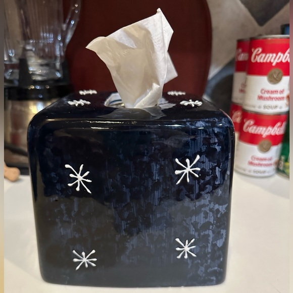 NEW VTG RARE CIC CERAMIC SANTA CLAUS TISSUE COVER BOX BLACK RED CERTIFIED INTER - Picture 7 of 10